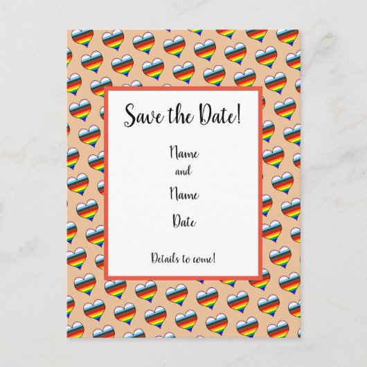 Rainbow Heart Pattern Save the Date Briefkaart (Voorkant)