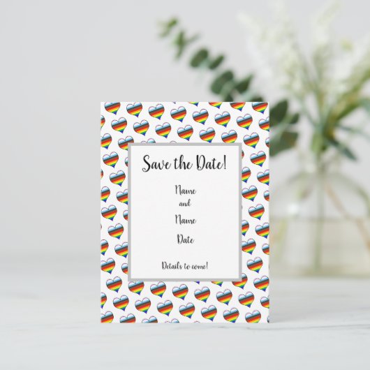 Rainbow Heart Pattern Save the Date Briefkaart (Staand voorkant)