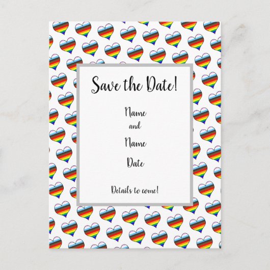 Rainbow Heart Pattern Save the Date Briefkaart (Voorkant)
