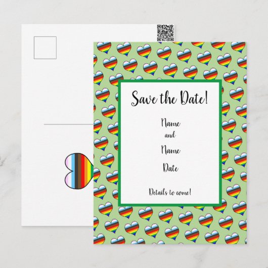 Rainbow Heart Pattern Save the Date Briefkaart (Voorkant / Achterkant)