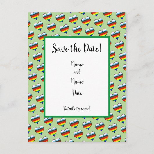 Rainbow Heart Pattern Save the Date Briefkaart (Voorkant)
