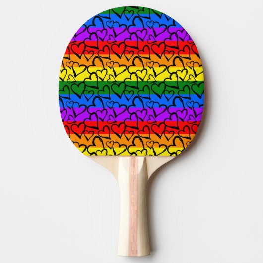 Rainbow Heart Pattern Tafeltennisbatje (Voorkant)