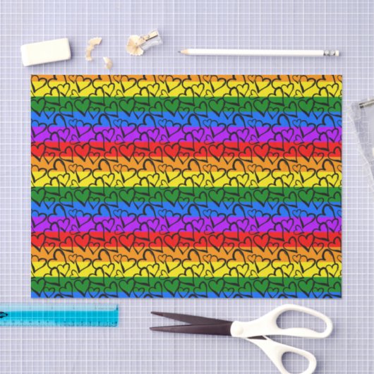 Rainbow Heart Pattern Tissuepapier (Craft)