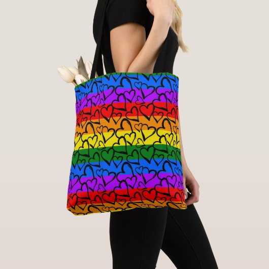 Rainbow Heart Pattern Tote Bag (Dichtbij)