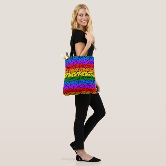 Rainbow Heart Pattern Tote Bag (Op model)