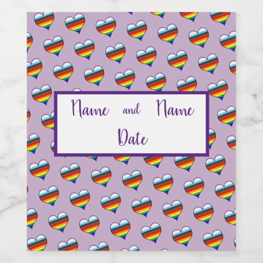 Rainbow Heart Pattern Wijn Etiket (Enkel label)