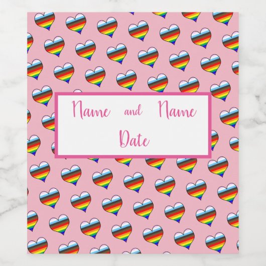 Rainbow Heart Pattern Wine Label Wijn Etiket (Enkel label)
