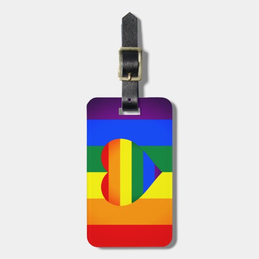 Rainbow Heart & Pride Rainbow Flag /LGBT gemeensch Bagagelabel (Voorkant verticaal)
