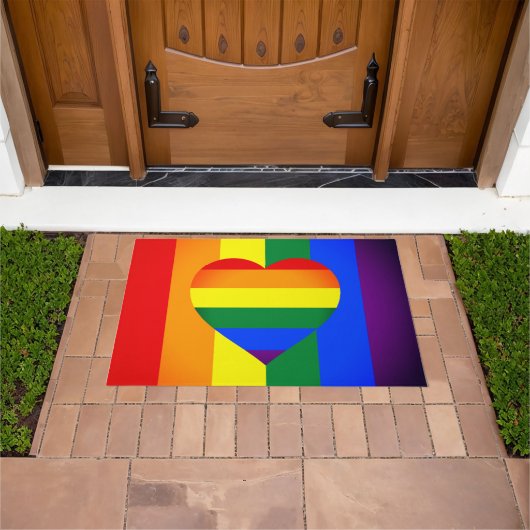 Rainbow Heart & Pride Rainbow Flag /LGBT gemeensch Deurmat (Buiten)