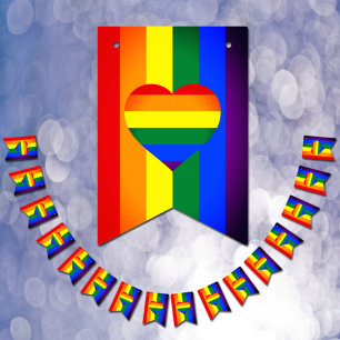 Rainbow Heart & Pride Rainbow Flag / LGBT party Vlaggetjes