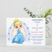 Rainbow Heart Princess verjaardagsfeestje uitnodig Kaart (Staand voorkant)