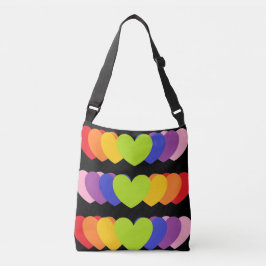 Rainbow Heart Print Cross Body Bag of Canvas tas
