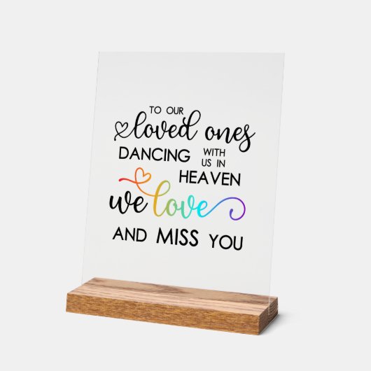 Rainbow Heart Script Dancing In Heaven Wedding Acryl Bord (Hoek)