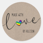 Rainbow Heart Script Hand Lettered Made With Love Ronde Sticker (Voorkant)