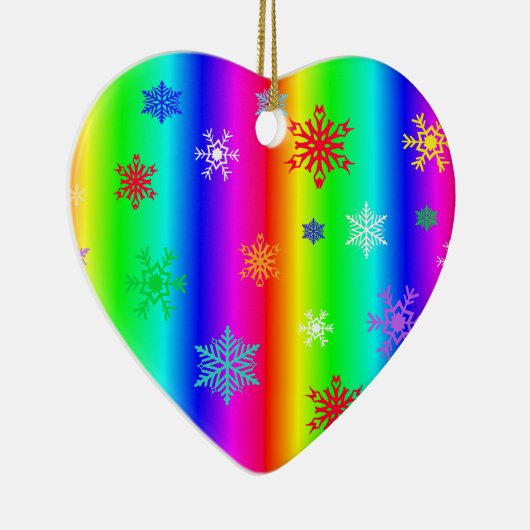 Rainbow Heart Snowflakes Kerstmis LGBTQ Keramisch Ornament (Rechts)