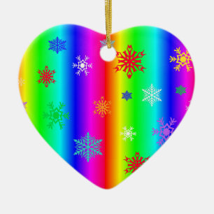 Rainbow Heart Snowflakes Kerstmis LGBTQ Keramisch Ornament