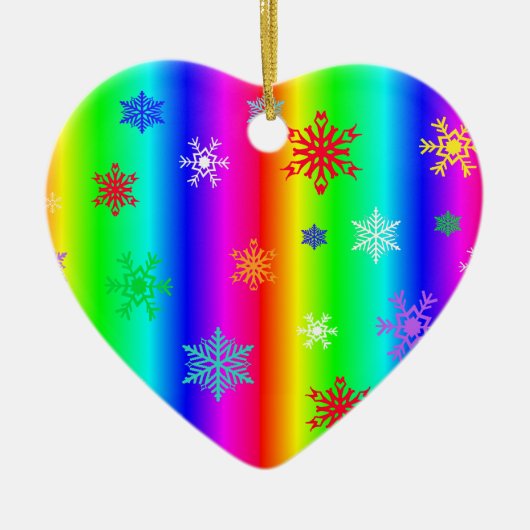 Rainbow Heart Snowflakes Kerstmis LGBTQ Keramisch Ornament (Voorkant)