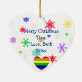 Rainbow Heart Snowflakes Kerstmis LGBTQ Keramisch Ornament (Achterkant)