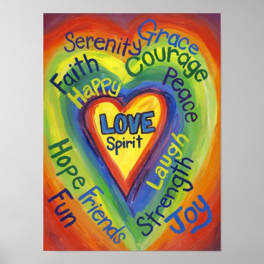 Rainbow Heart Spirit Words Art Poster Print (Voorkant)