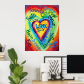 Rainbow Heart Spirit Words Art Poster Print (Thuiskantoor)