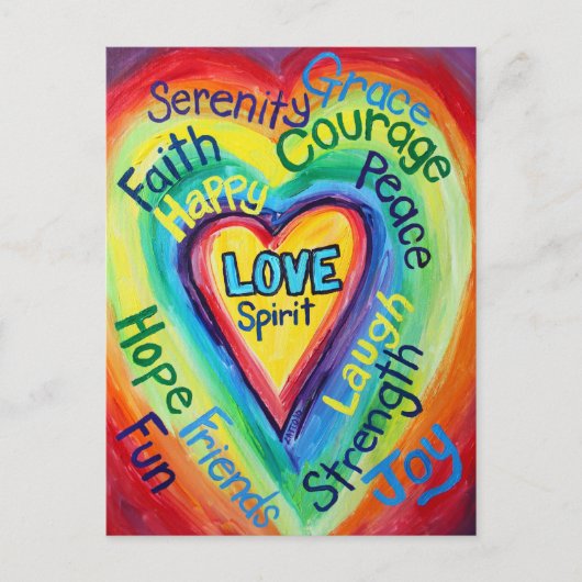 Rainbow Heart Spirit Words Briefkaart (Voorkant)