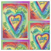 Rainbow Heart Spirit Words Fabric Art Material Stof (Close Up)