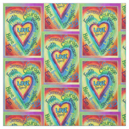 Rainbow Heart Spirit Words Fabric Art Material Stof
