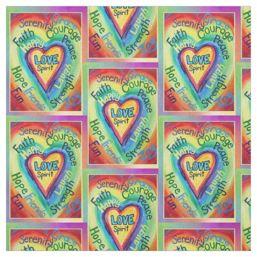 Rainbow Heart Spirit Words Fabric Art Material Stof (Swatch)