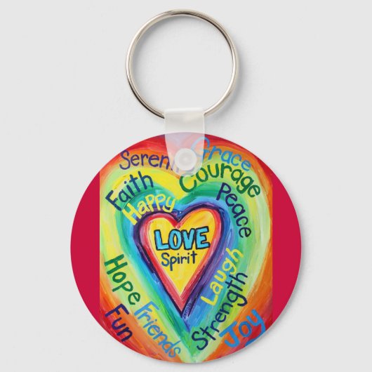 Rainbow Heart Spirit Words Sleutelhanger (Voorkant)