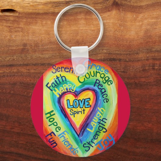 Rainbow Heart Spirit Words Sleutelhanger (Voorkant)