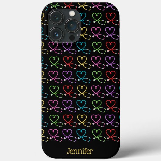 Rainbow Heart Stethoscoop Monogram Case-Mate iPhone Case (Achterkant)