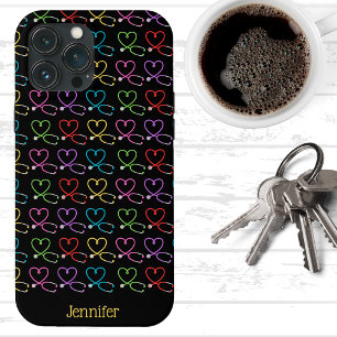 Rainbow Heart Stethoscoop Monogram Case-Mate iPhone Case