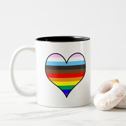 Rainbow Heart Tweekleurige Koffiemok (Met donut)