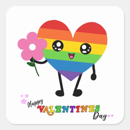 Rainbow Heart-Valentijnsdag Vierkante Sticker (Voorkant)