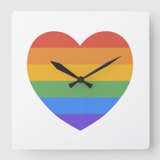 Rainbow Heart Vierkante Klok (Voorkant)