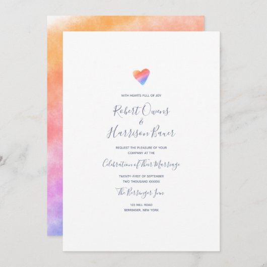 Rainbow Heart, vol met Joy Wedding Kaart (Voorkant / Achterkant)