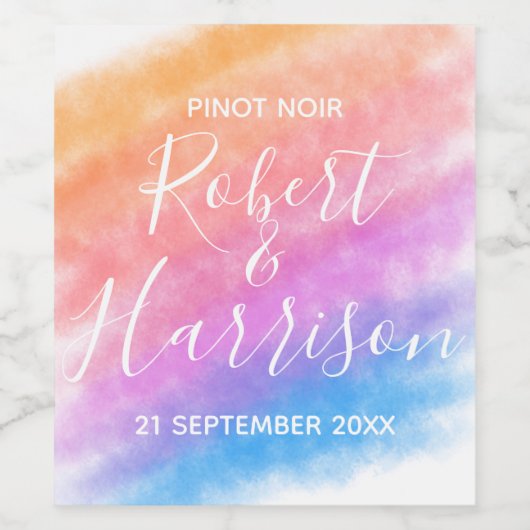 Rainbow Heart, vol met Joy Wedding Wijn Etiket (Enkel label)