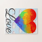 Rainbow Heart Waterverf w Love Script Typografie Legpuzzel (Horizontaal)