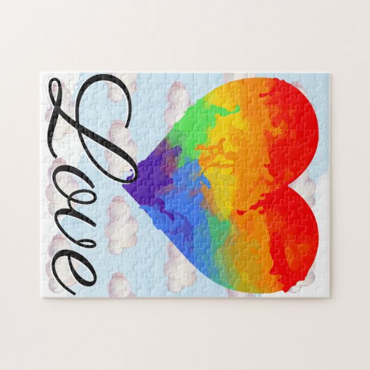 Rainbow Heart Waterverf w Love Script Typografie Legpuzzel (Horizontaal)