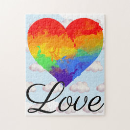 Rainbow Heart Waterverf w Love Script Typografie Legpuzzel