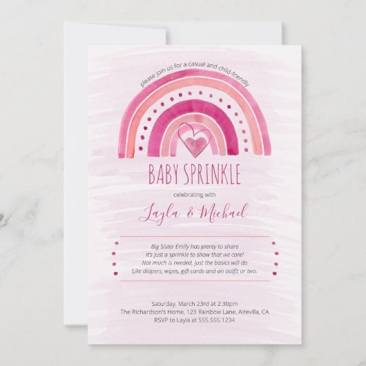 Rainbow Heart Waterverf Was roze Baby Sprinkle Kaart (Voorkant)