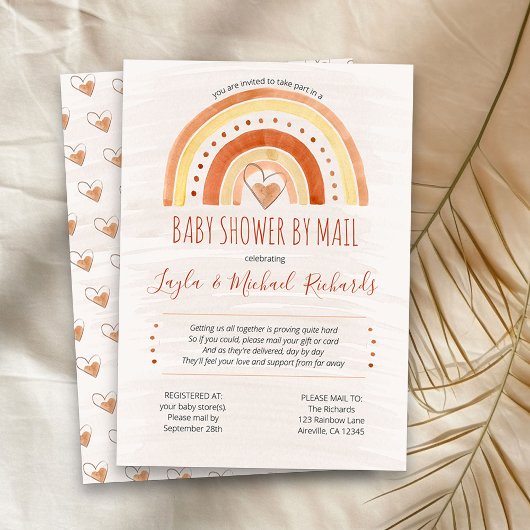 Rainbow Heart Waterverf Wash Baby shower per Mail Kaart