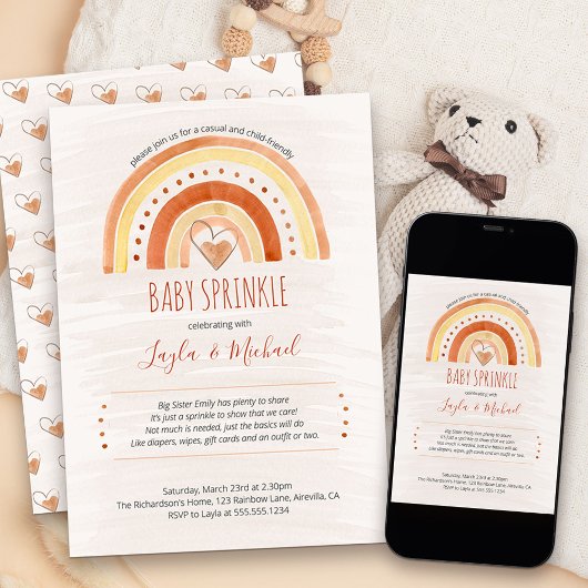 Rainbow Heart Waterverf Wash Baby Sprinkle Kaart