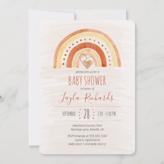 Rainbow Heart Waterverf Wash Neutraal Baby shower Kaart (Voorkant)
