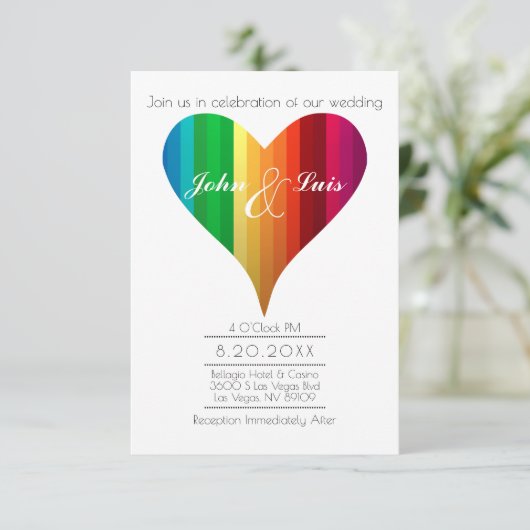 Rainbow Heart Wedding Invitation Kaart (Staand voorkant)