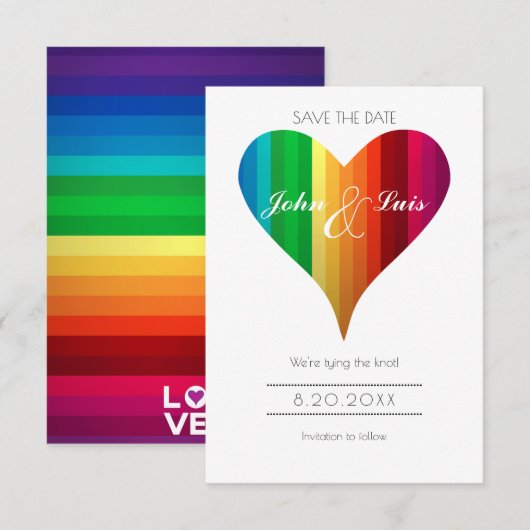 Rainbow Heart Wedding Save the Date (Voorkant / Achterkant)
