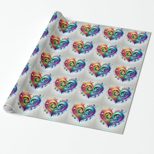 Rainbow Heart wervelende heldere kleuren Cadeaupapier (Uitgerold)