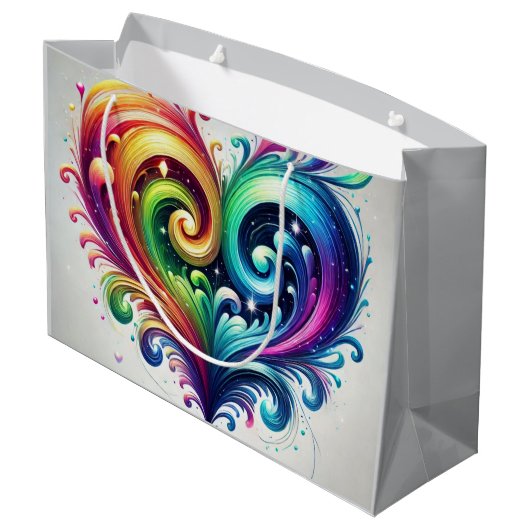 Rainbow Heart wervelende heldere kleuren Groot Cadeauzakje (Achterkant Gekanteld)