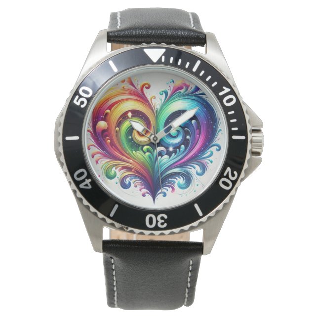 Rainbow Heart wervelende heldere kleuren Horloge (Voorkant)