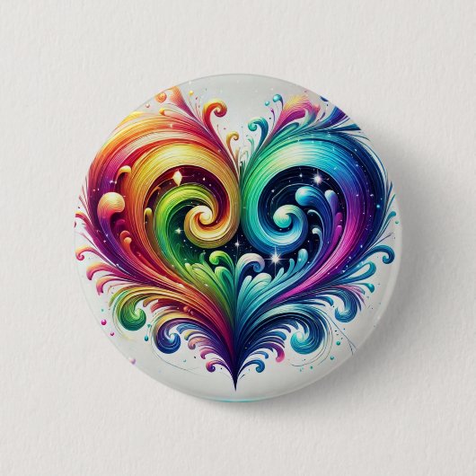 Rainbow Heart wervelende heldere kleuren Ronde Button 5,7 Cm (Voorkant)